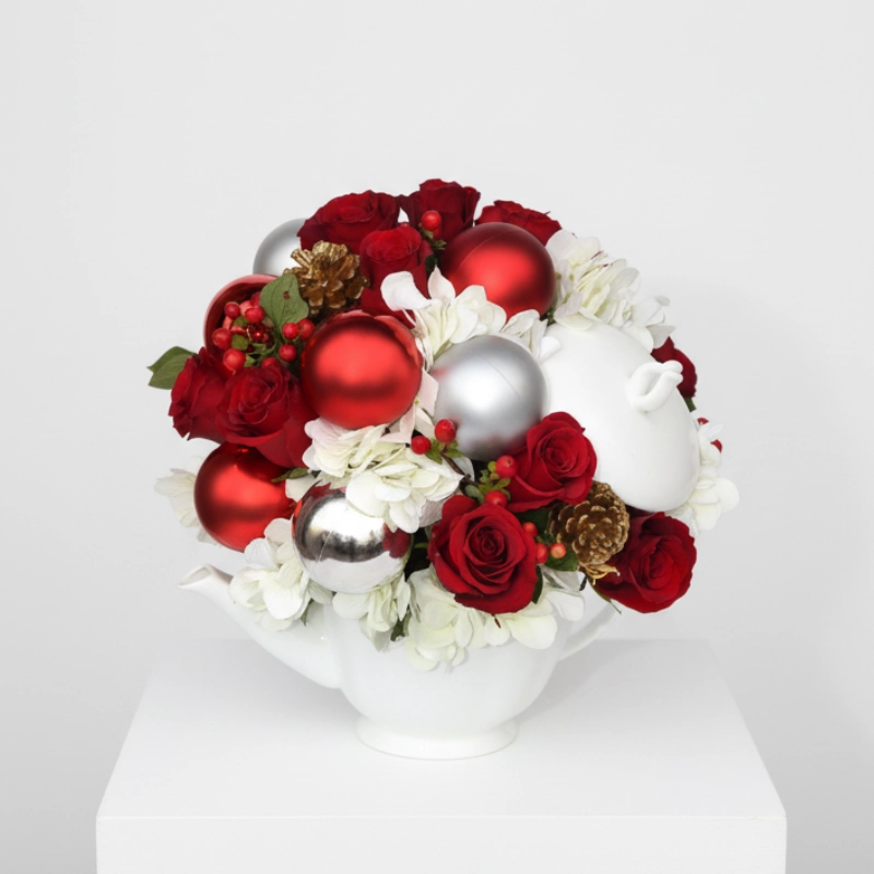 Christmas Teapot Flower Arrangement